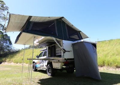 traymate aluminium camping canopy VW Amarok setup campsite rear