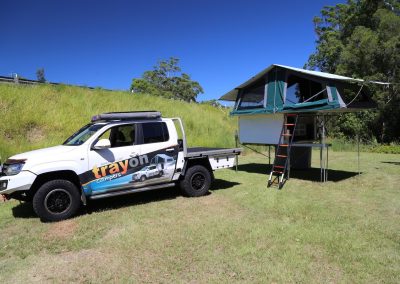 traymate aluminium camping canopy VW Amarok setup campsite slide on